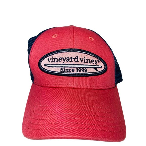 Vineyard Vines Pink Embroidered Surfboard Logo Blue Mesh Trucker Hat 1998 Surf - Picture 5 of 5